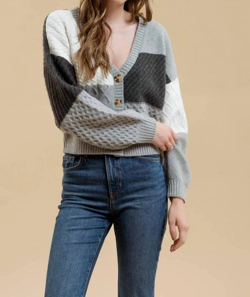 Blu Pepper Blu Pepper - Patchwork Cable Knit Cardigan 2