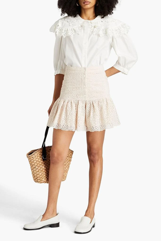 Sandro Ruffled broderie anglaise cotton mini skirt 2