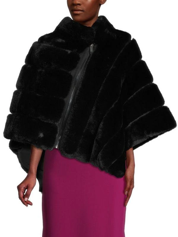 BELLE FARE Quilted Faux Fur & Leather Trim Poncho 1