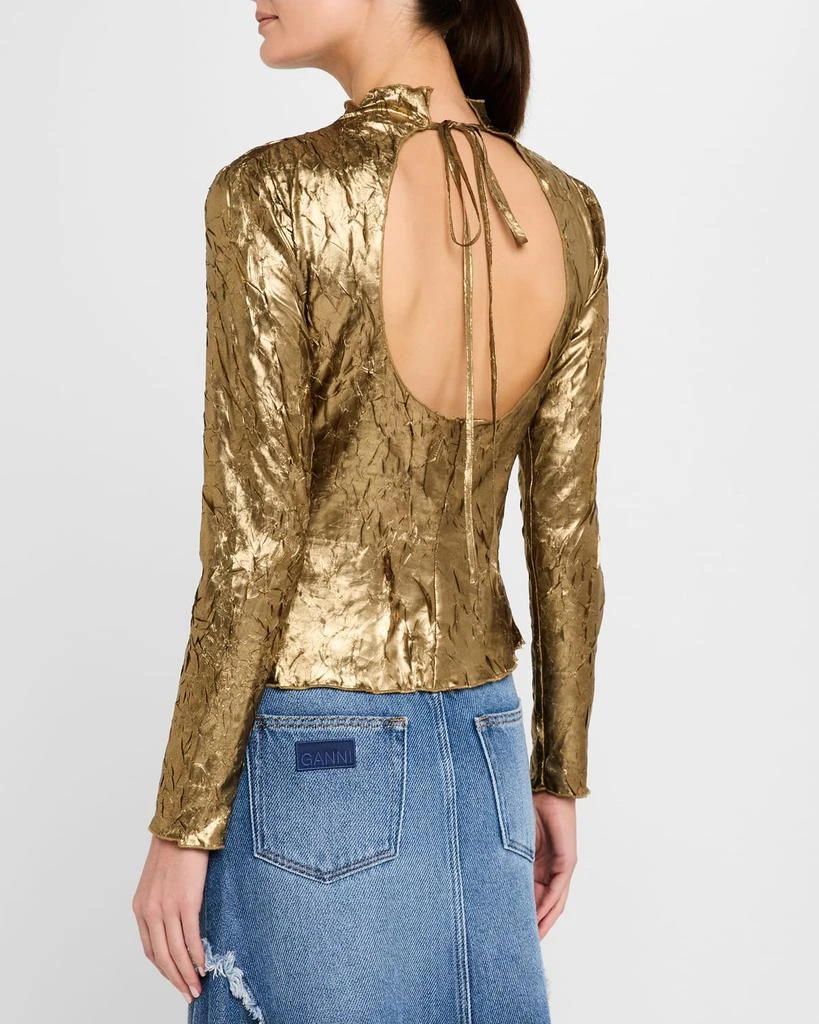 Ganni Metallic Cut-Out Long-Sleeve Top 3