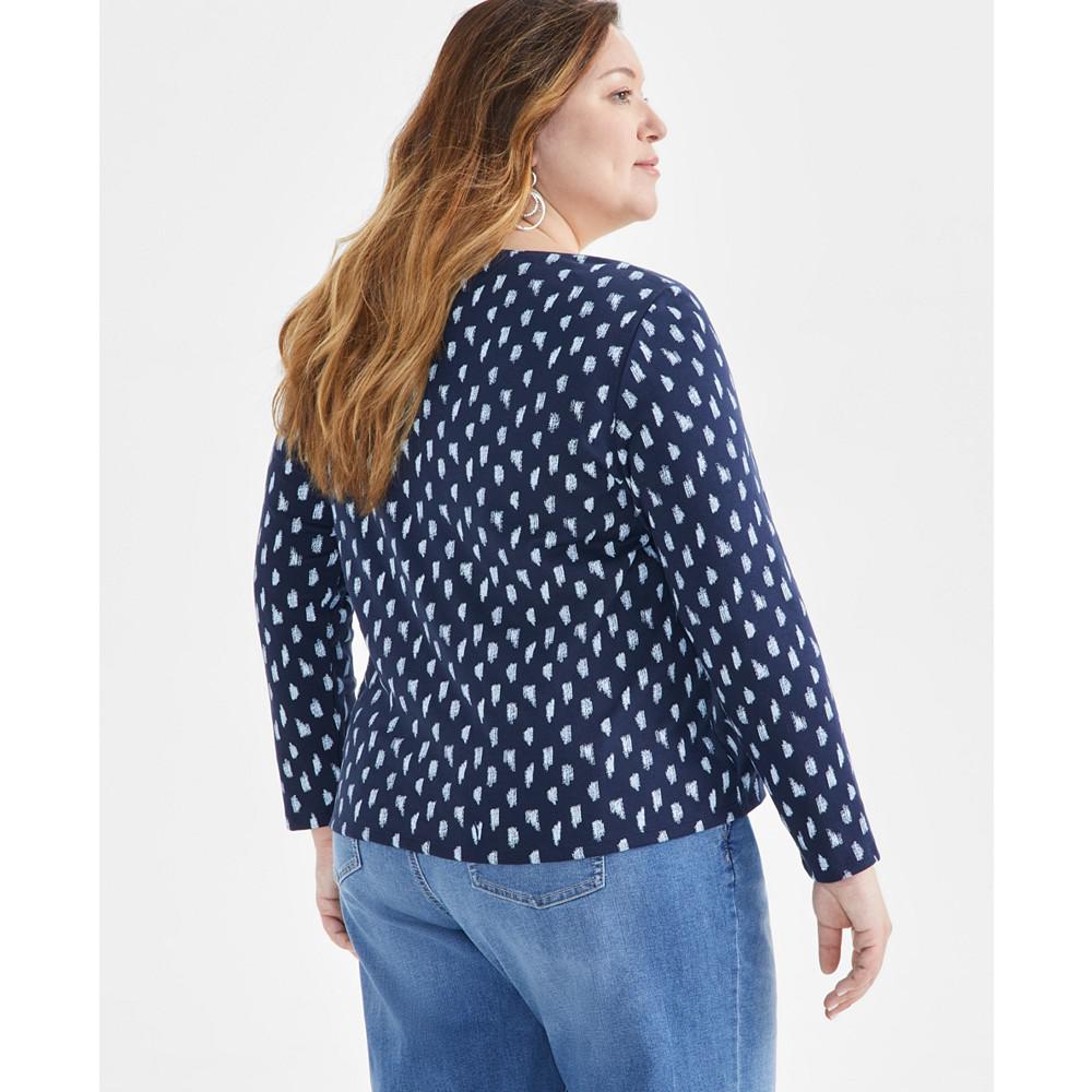 Style & Co Plus Size Printed Scoop-Neck Long-Sleeve Top, Created for Macy's