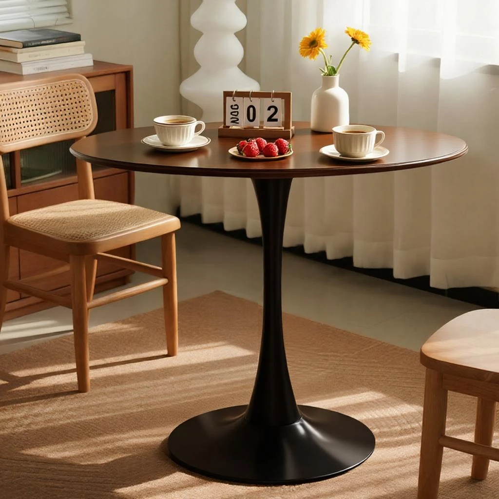 Streamdale Furniture Streamdale Light luxury walnut wood round dining table with tulip steel base