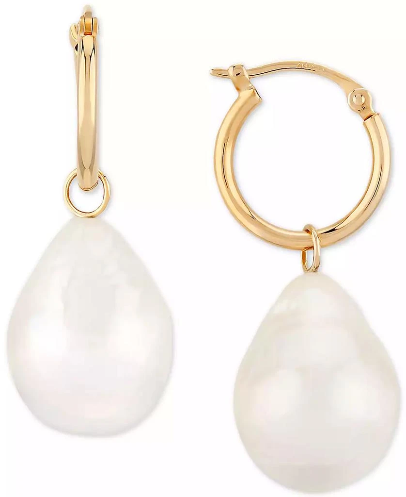Macy
s Cultured Freshwater Baroque Pearl (12mm) Dangle Hoop Earrings in 14k Gold
