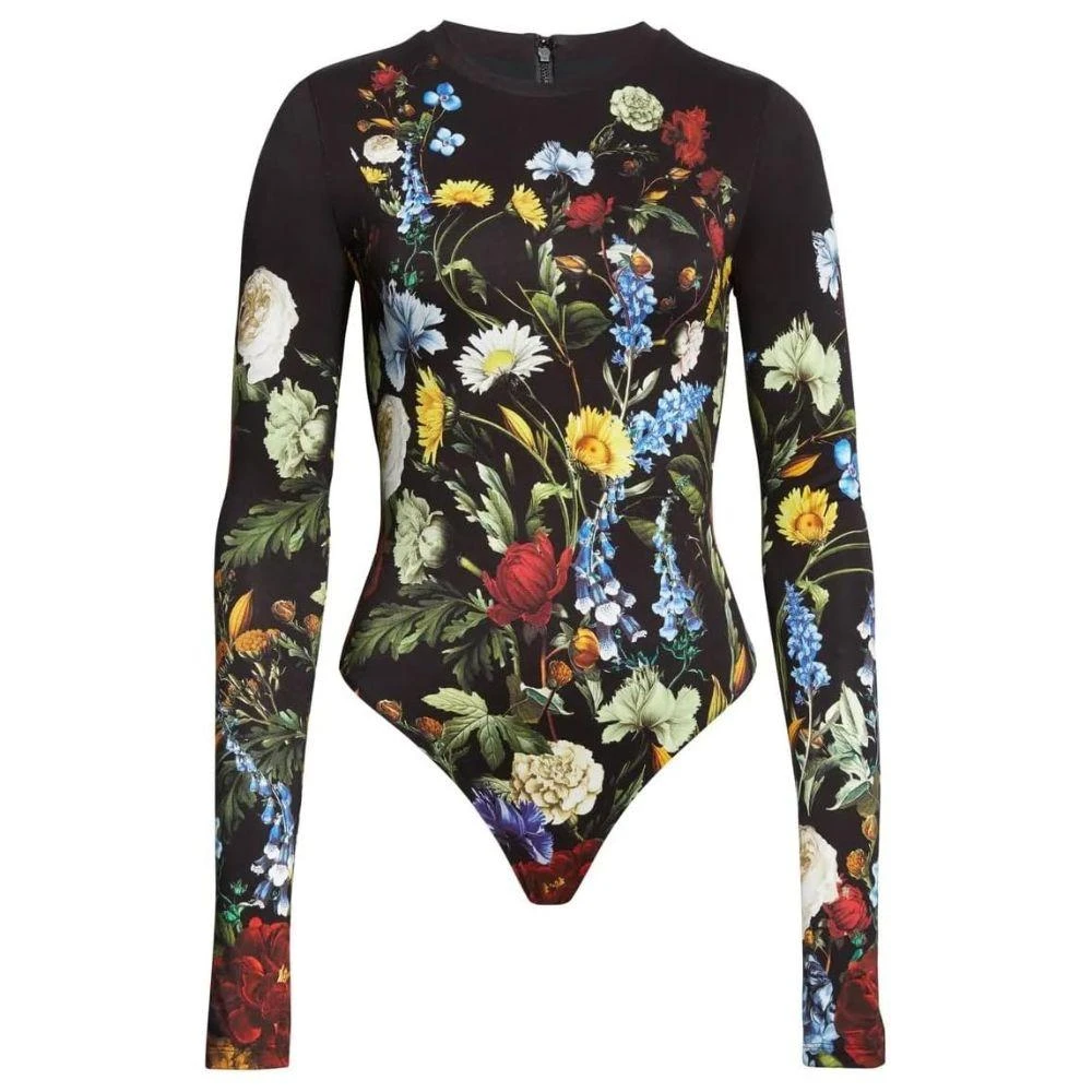 Alice + Olivia Olea Crewneck Sculpting Bodysuit, Socail Hour Black