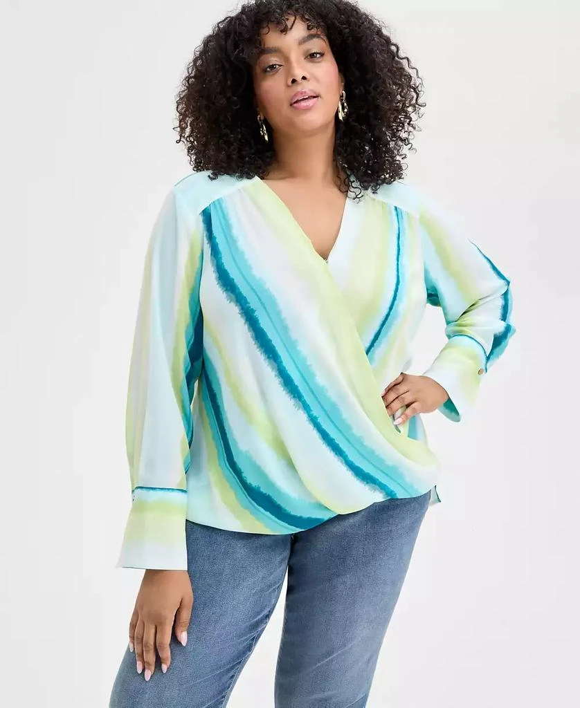 INC International Plus Size Cuffed Surplice Blouse, Exclusively at Macy's 1