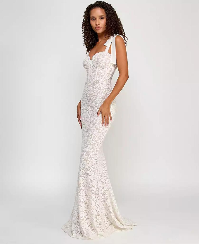 City Studios Juniors' Glitter-Lace Tie-Shoulder Sweetheart Gown