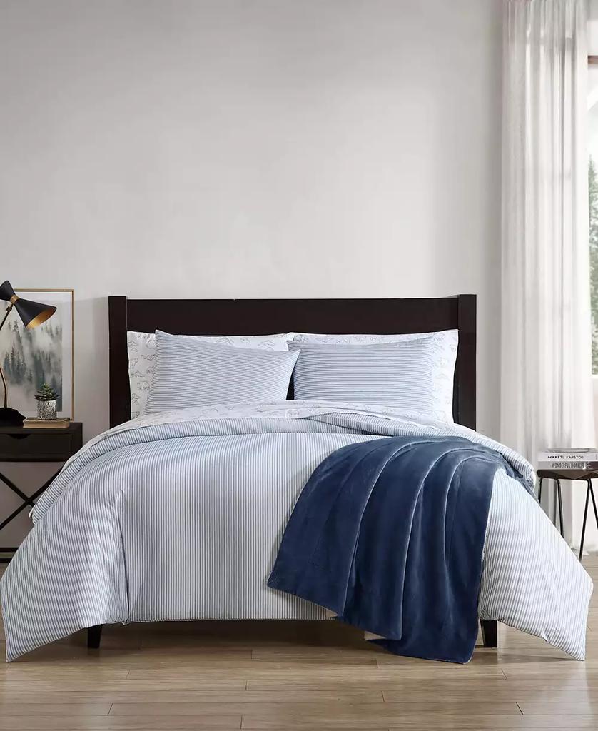 Eddie Bauer Ticking Stripe Cotton Percale 3 Piece Duvet Cover Set