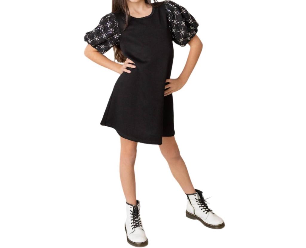 Hannah Banana Hannah Banana - Beaded Bubble Sleeve Shift Dress