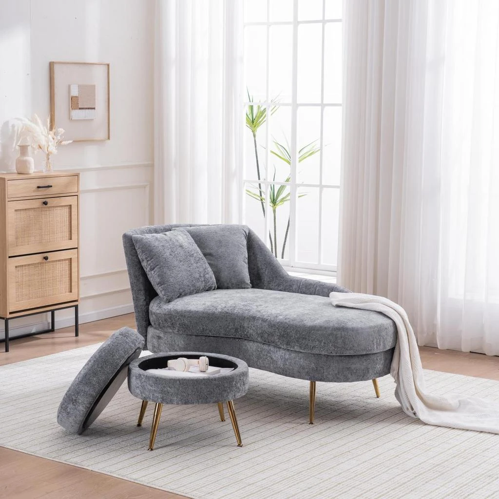 Streamdale Furniture Streamdale 58" Indoor Chenille Chair with Left Armrest 
Lumbar Pillow, Footstool Included.