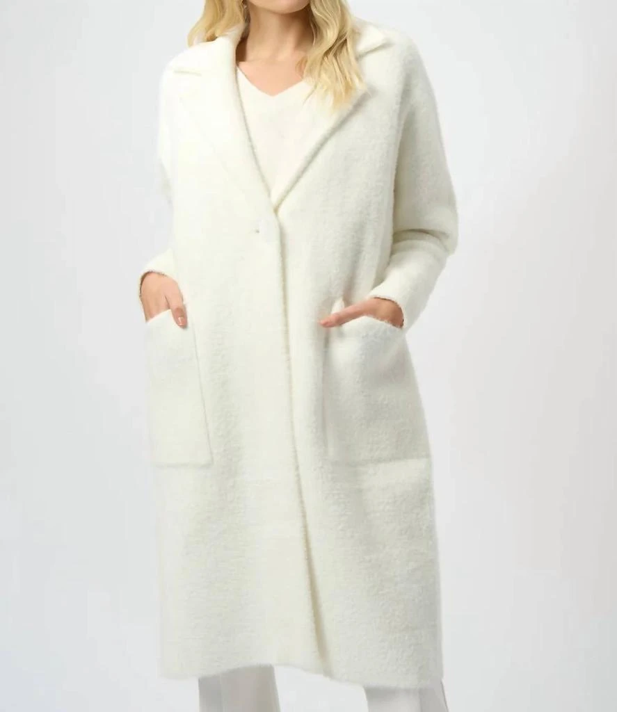 JOSEPH RIBKOFF Notched Collar Long Sleeves Faux Fur Coat In Winter White