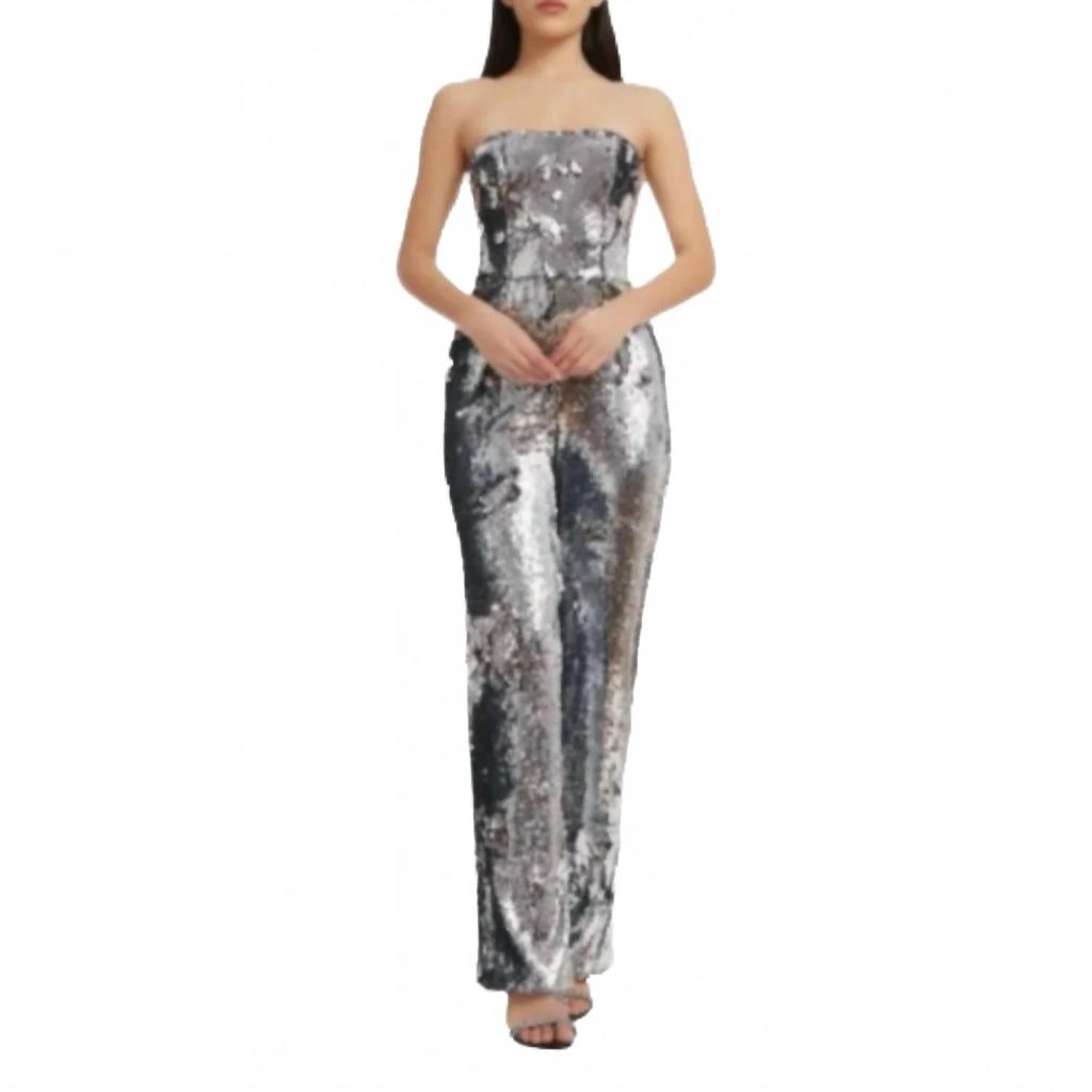Dress The Population Women's Andy Jumpsuit In Silver Sequin 1