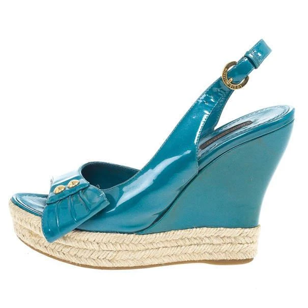 Louis Vuitton Louis Vuitton Blue Patent Espadrilles Slingback Wedges Size 37.5 2