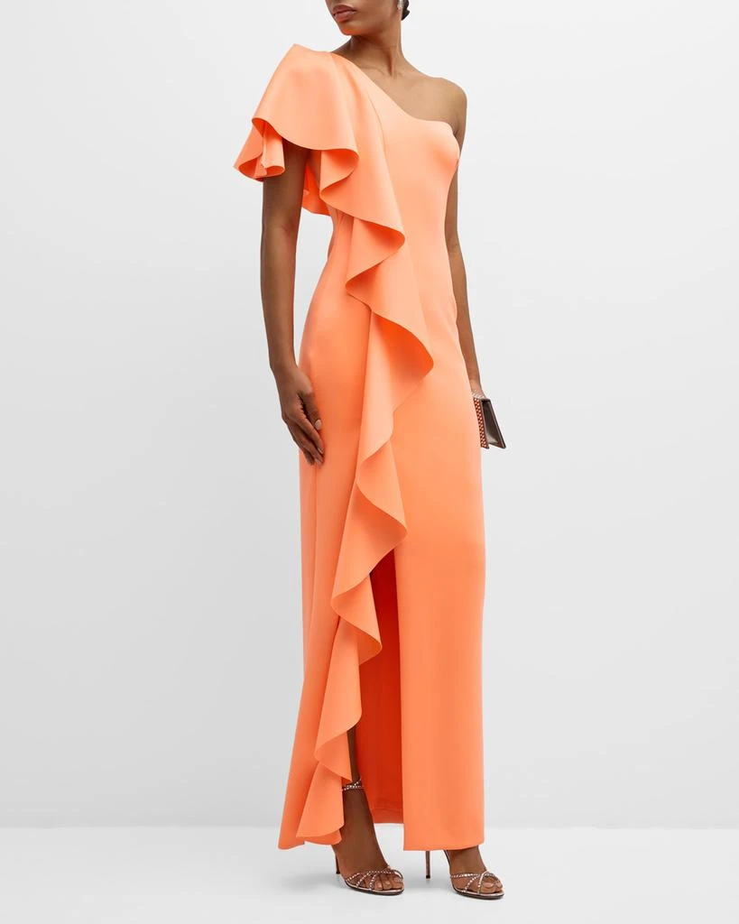 Black Halo Percy One-Shoulder Ruffle Column Gown 2