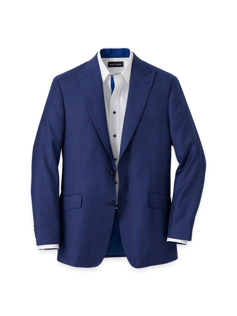 Paul Fredrick Wool Blend Windowpane Single Breasted Peak Lapel Sport Coat