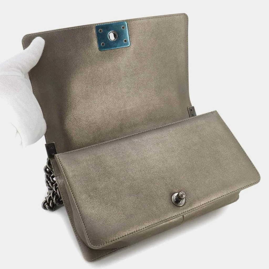 Chanel Chanel Metallic Gray Leather Rhinestone Boy Bag 8