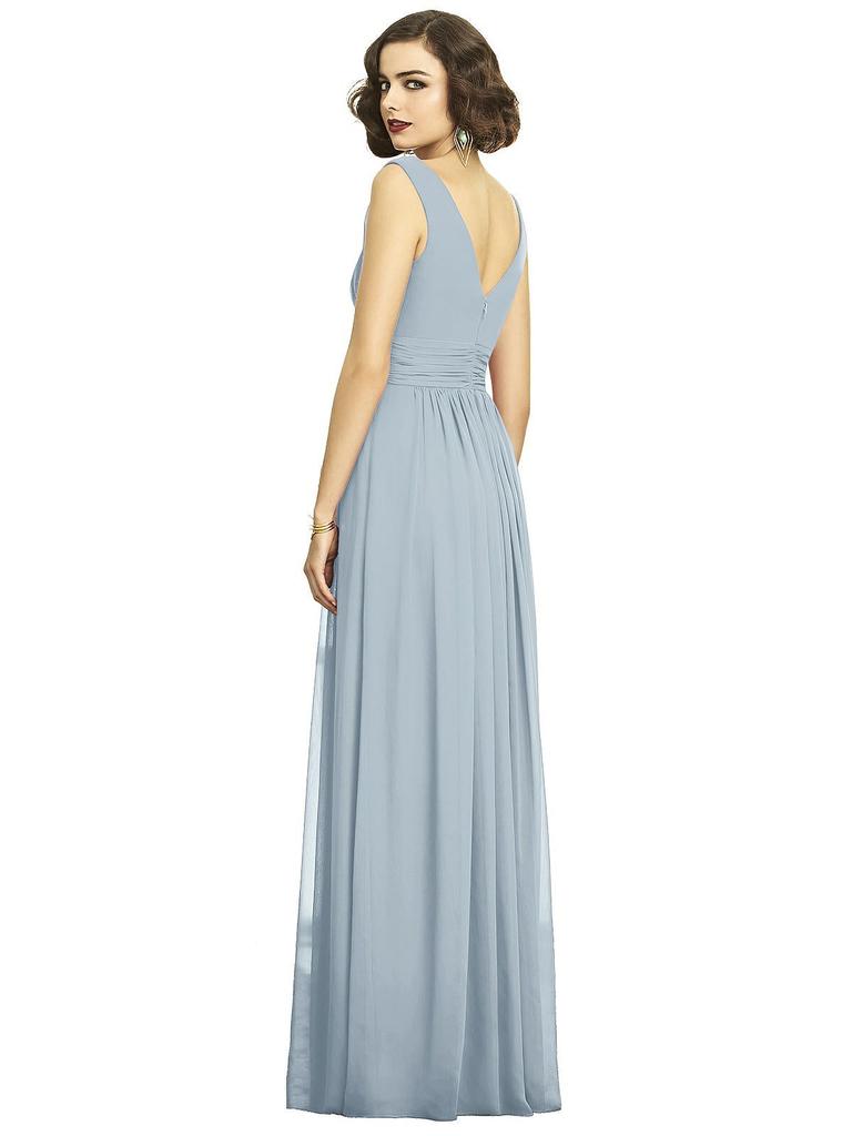 Dessy Collection Sleeveless Draped Chiffon Maxi Dress with Front Slit