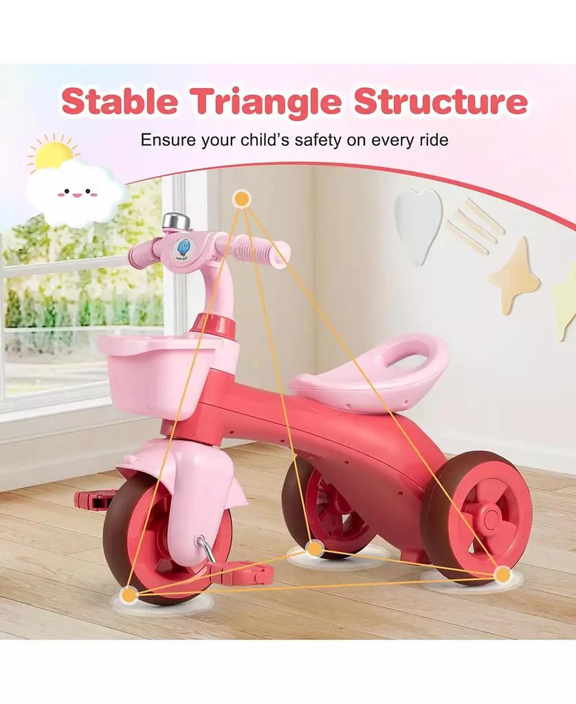 Mecale Toddler Tricycle with Limited Steering with Front Baskets and Bell-Pink 6