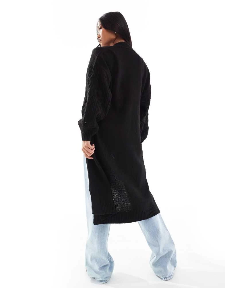 Threadbare Threadbare Petite cable knit longline cardigan in black 4
