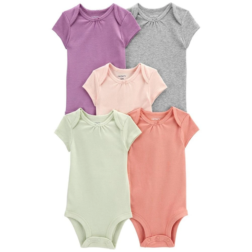 Carter's Baby Girls Short Sleeve Solid Bodysuits, Pack of 5 1