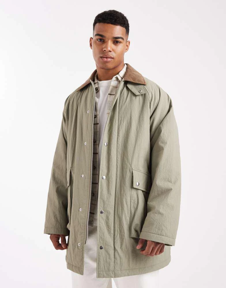 ASOS ASOS DESIGN oversized mid length barn jacket in light khaki 2