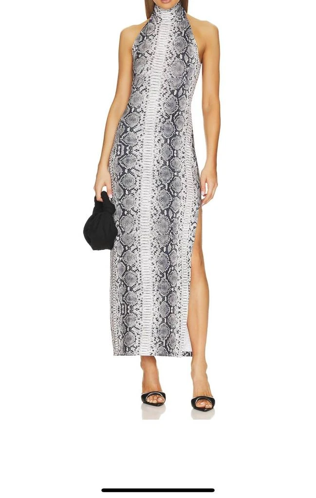Norma Kamali Halter Turtle Side Slit Gown In Black/white Python 2