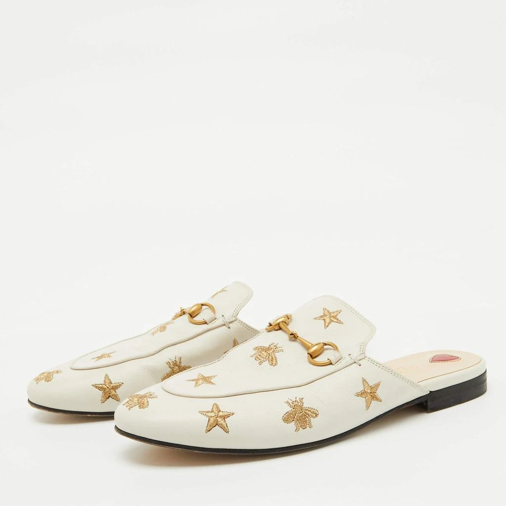 Gucci Gucci White Leather Bee and Star Embroidered Princetown Flat Mules Size 38 2