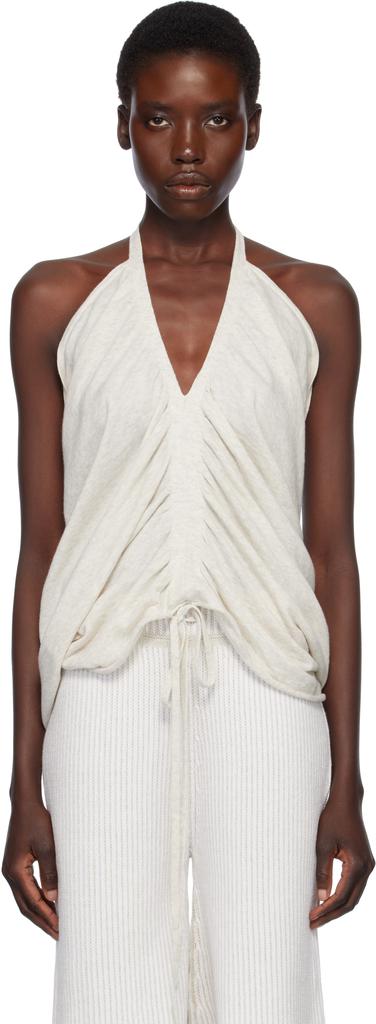 LAUREN MANOOGIAN Gray Drape Halter Top
