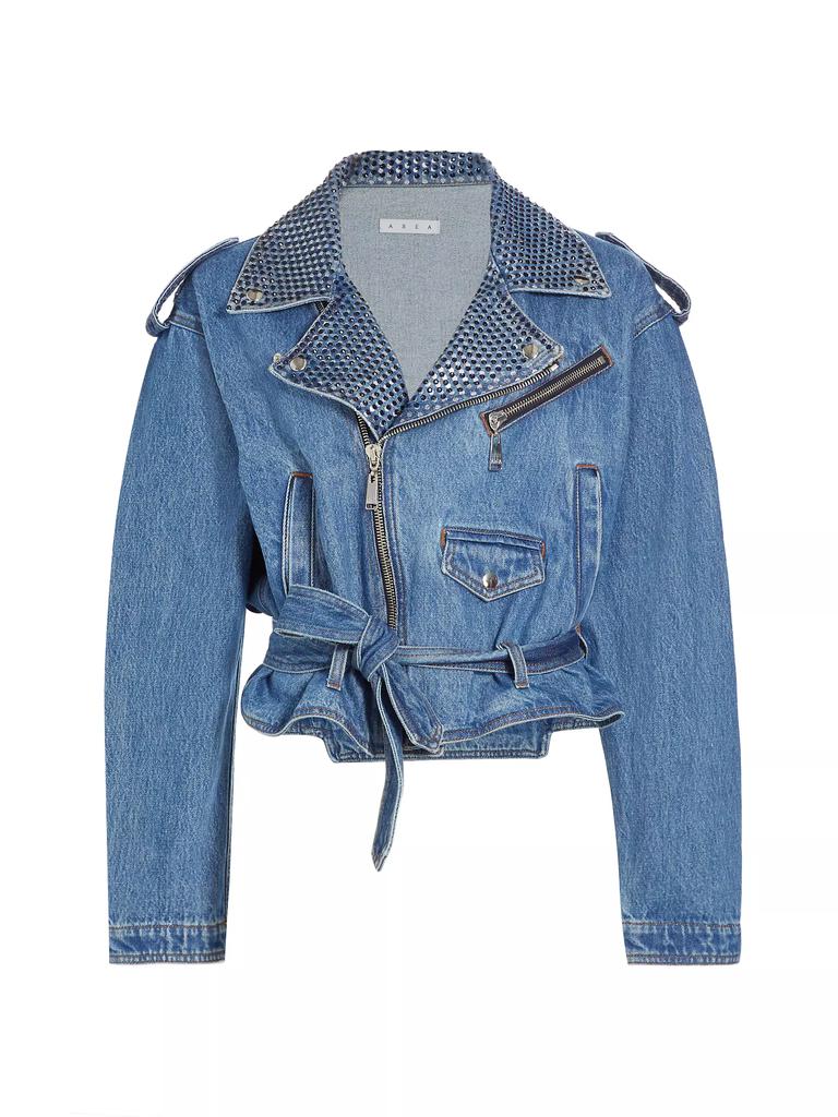 Area Crystal Embellished Denim Moto Jacket