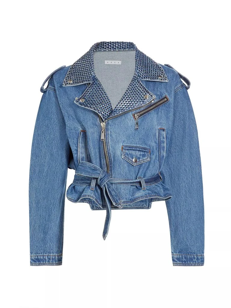 Area Crystal Embellished Denim Moto Jacket 1