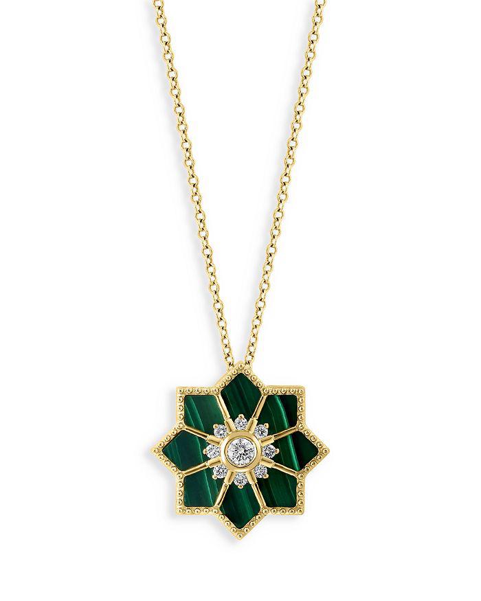 Bloomingdale's Malachite and Diamond Starburst Pendant Necklace in 14K Yellow Gold, 18"