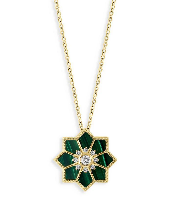 Bloomingdale's Malachite and Diamond Starburst Pendant Necklace in 14K Yellow Gold, 18" 1