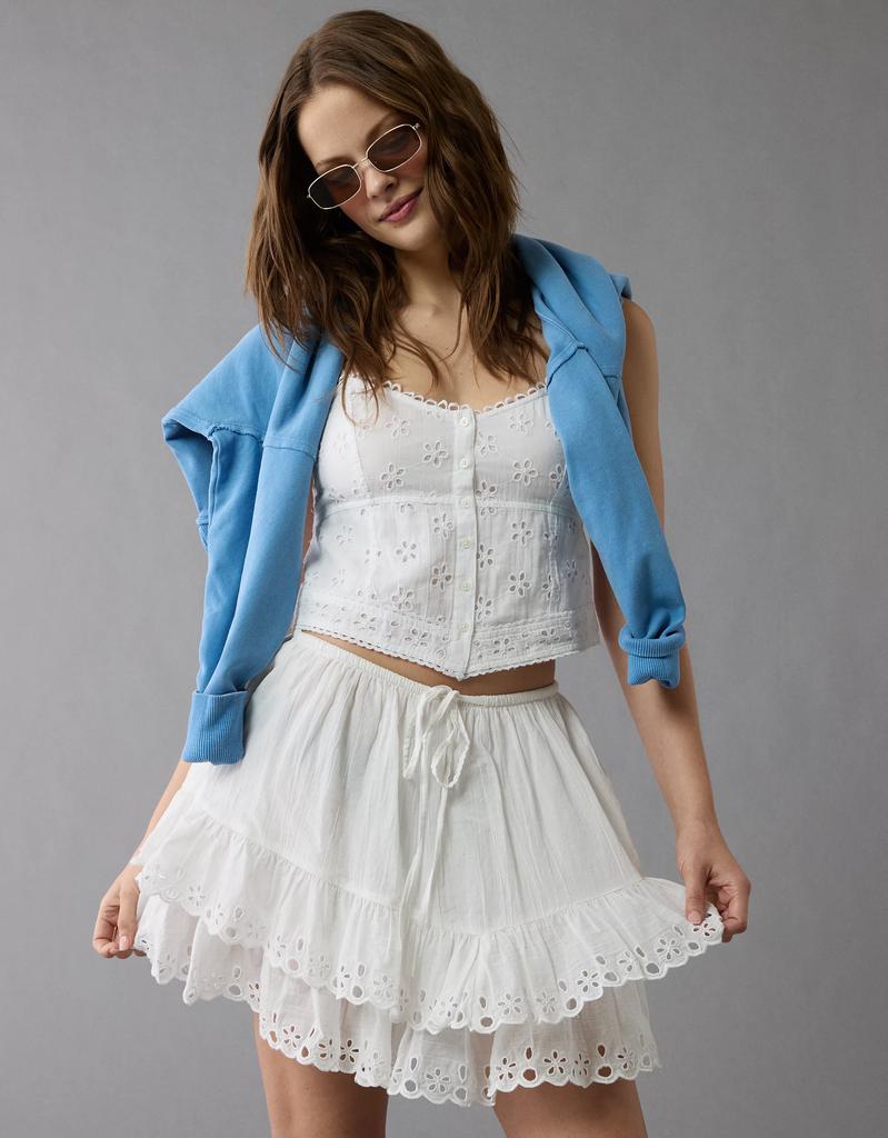 AE AE High-Waisted Embroidered Ruffle Mini Skirt