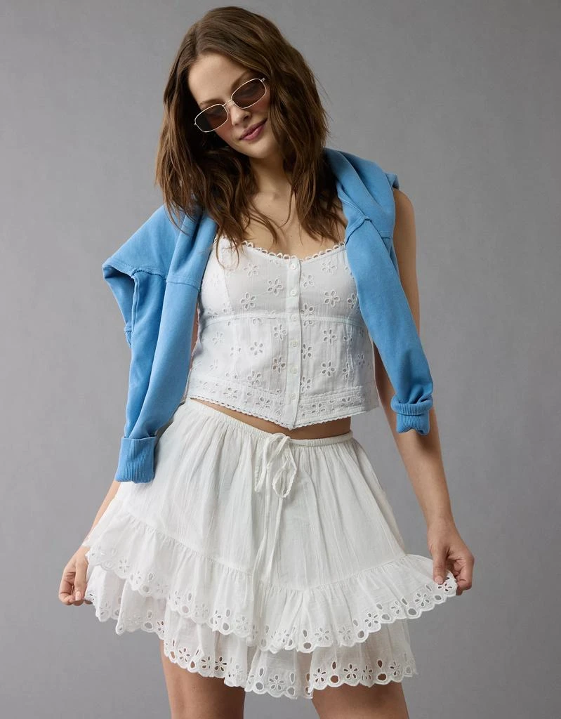 AE AE High-Waisted Embroidered Ruffle Mini Skirt 1