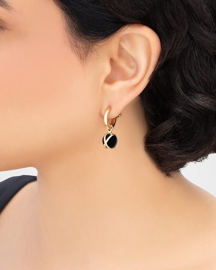 L. Klein Prisma 18k Gold Black Agate Hoop Drop Earrings