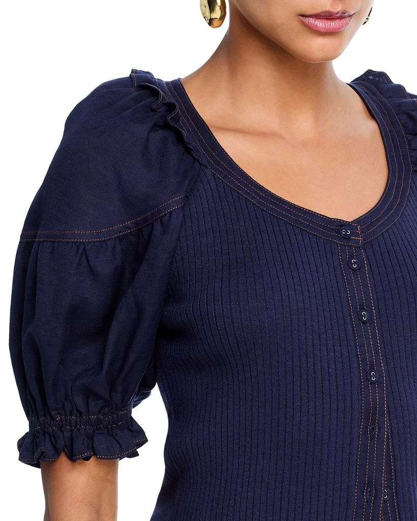 AQUA Mixed Media Puff Sleeve Top - Exclusive 4