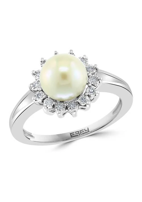 Effy 1 10 Ct. T.w. Diamond And Freshwater Pearl Ring In Sterling Silver 1