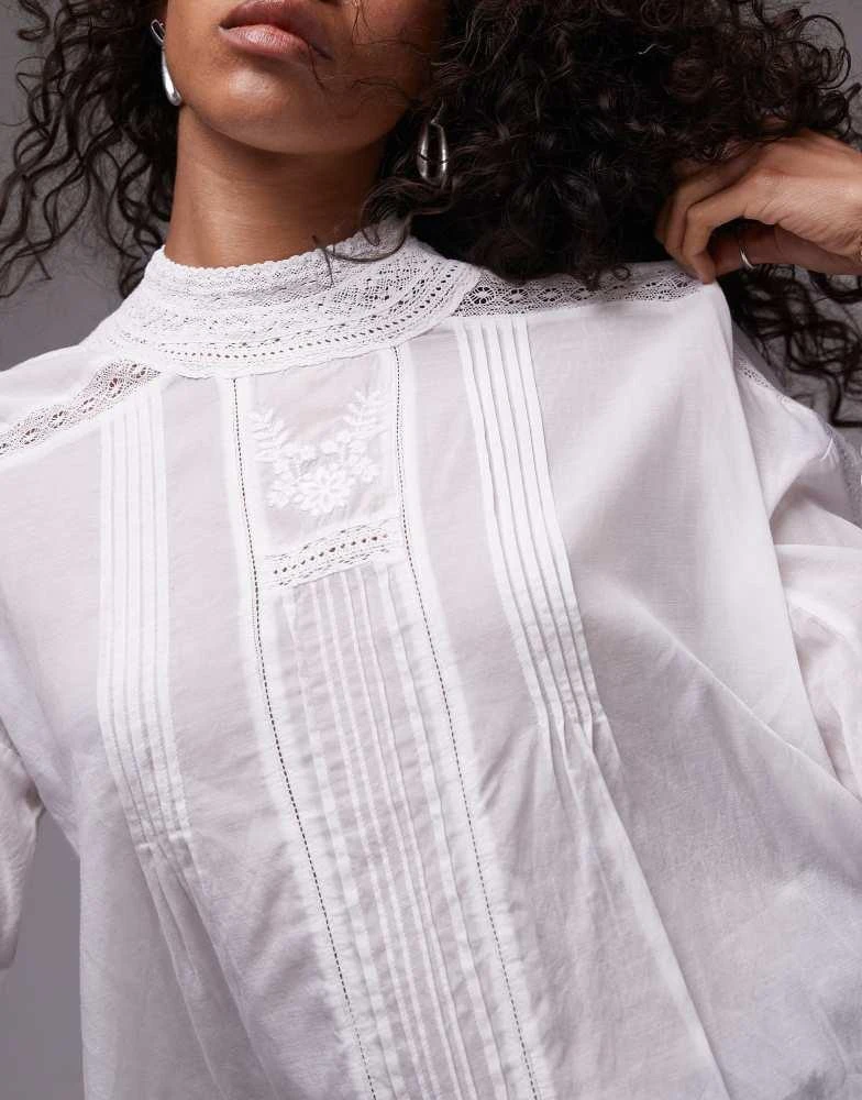 Mango Mango high neck sheer blouse in white 4