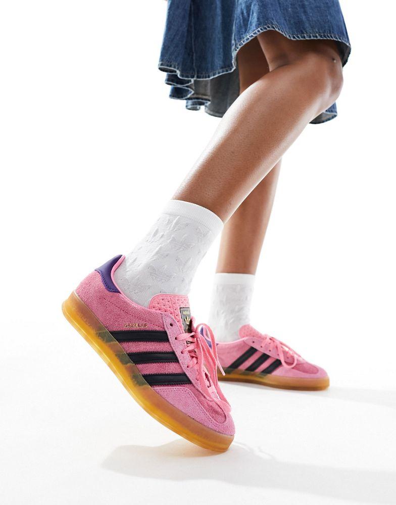 Adidas adidas Originals Gazelle Indoor trainers in pink and black with gum sole