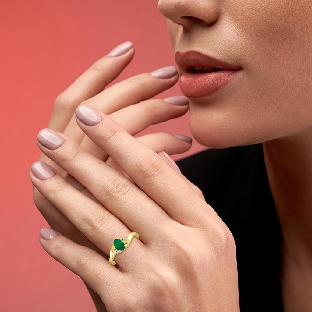 SSELECTS 6X4Mm Emerald And Diamond Wave Ring In 10K Yellow Gold 5