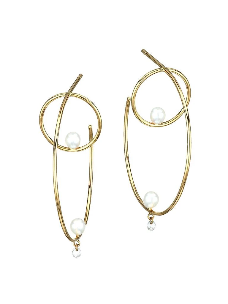 Persée Turn Around 18K Yellow Gold, Faux Pearl 
Diamond Creole Hoop Earrings