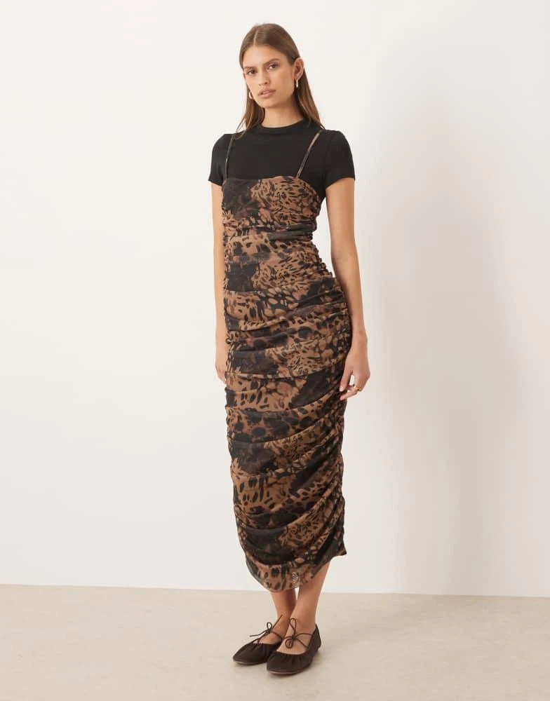 ASOS ASOS DESIGN double layered hybrid t-shirt midi dress in animal print