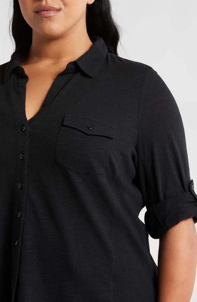 Caslon Roll Sleeve Knit Button-Up Shirt 3