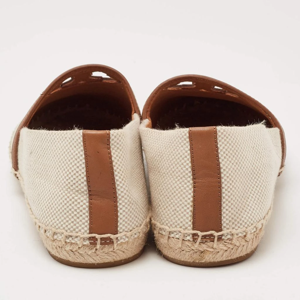 Tory Burch Tory Burch Cream/Brown Canvas Logo Flat Espadrilles Size 39.5 5