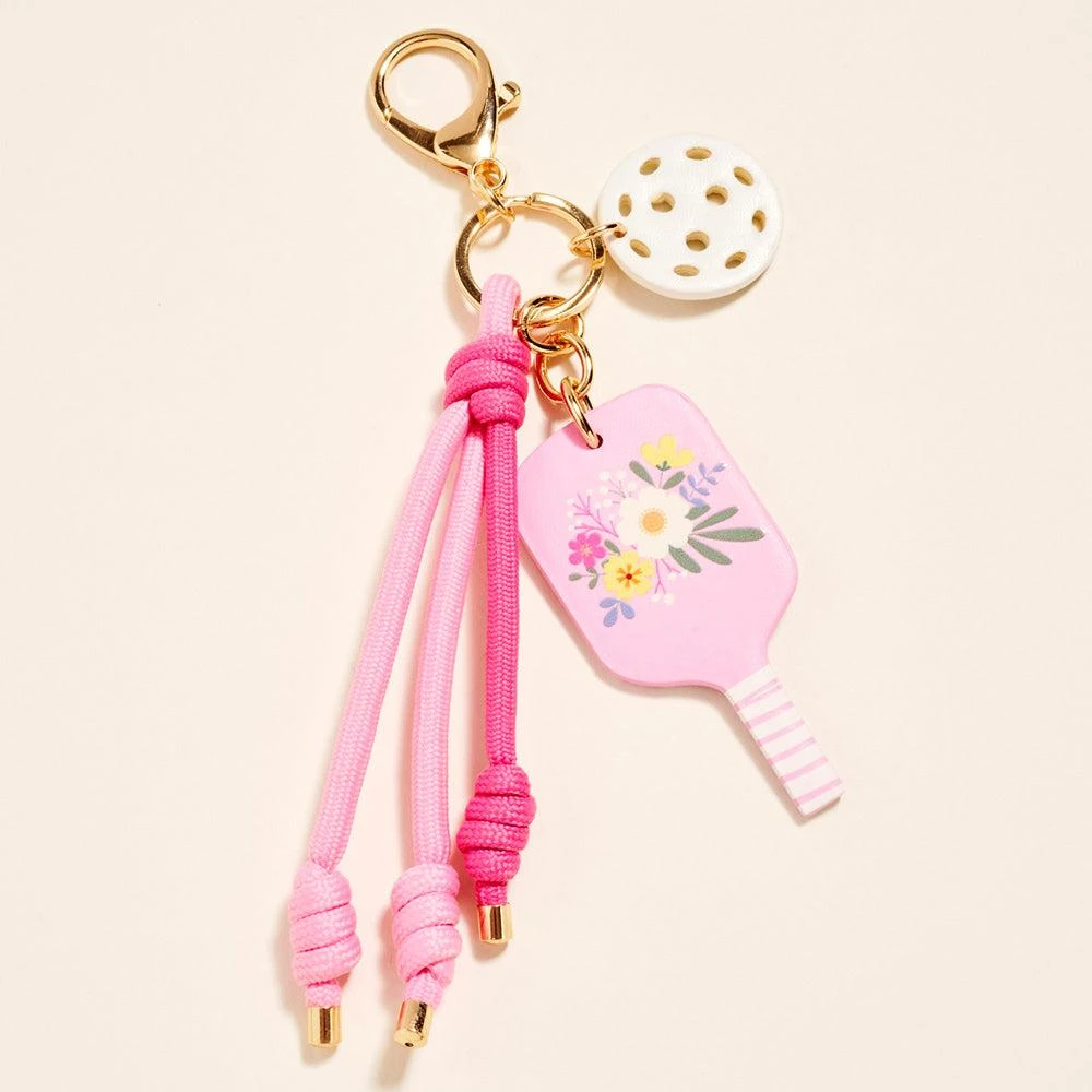 FASHNZFAB Pickleball Paddle Ball Charm Knotted Cord Drop Bag Charm Keychain 5
