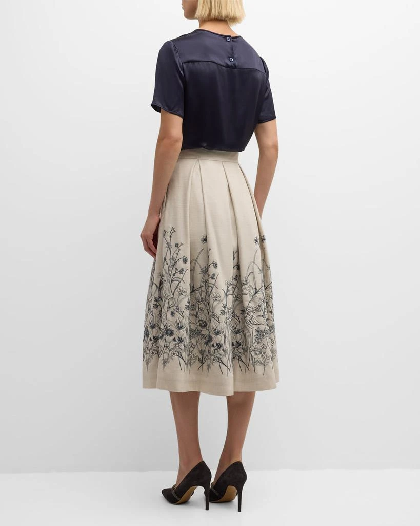 Eleventy Pleated Floral-Embroidered Midi Skirt 6