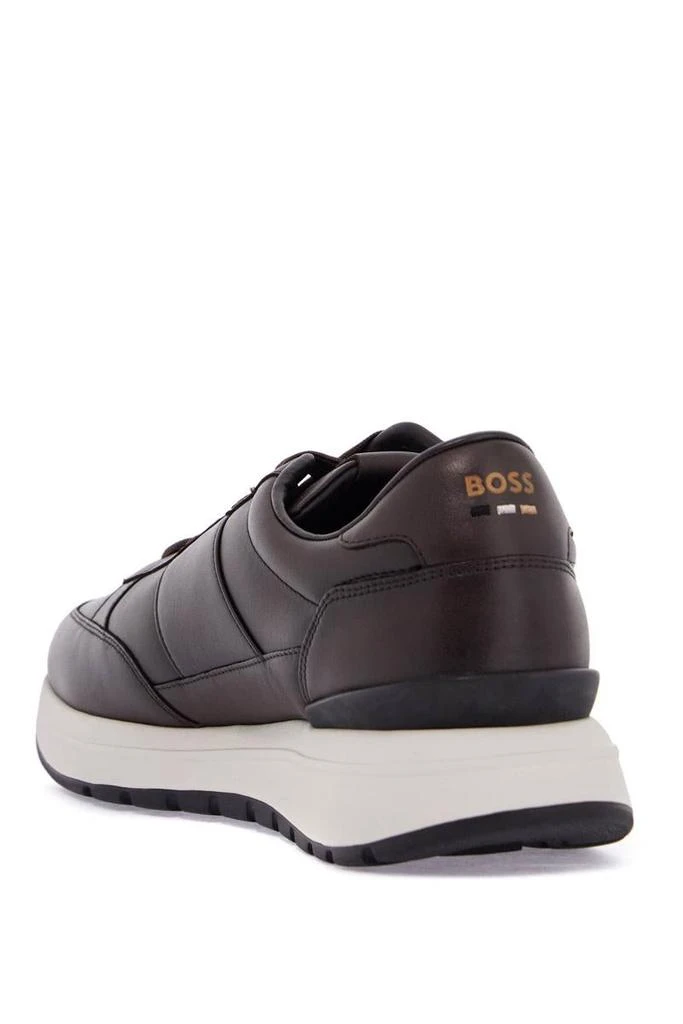 Hugo Boss men's dark brown leather sneakers with rubber sole jace_runn_bu 3