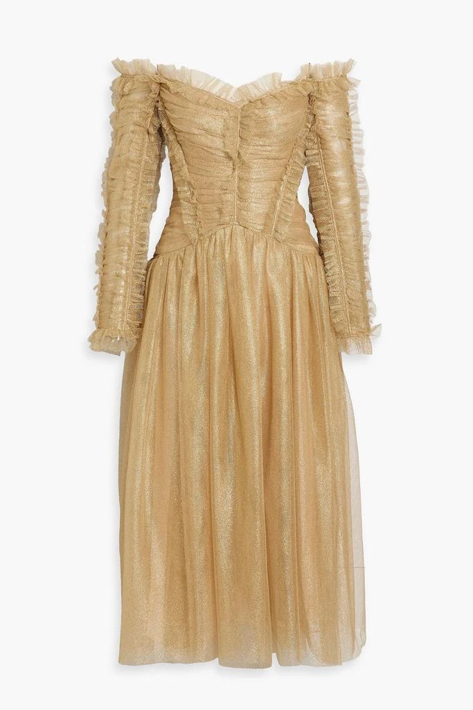 Zimmermann Off-the-shoulder ruched metallic tulle midi dress 1