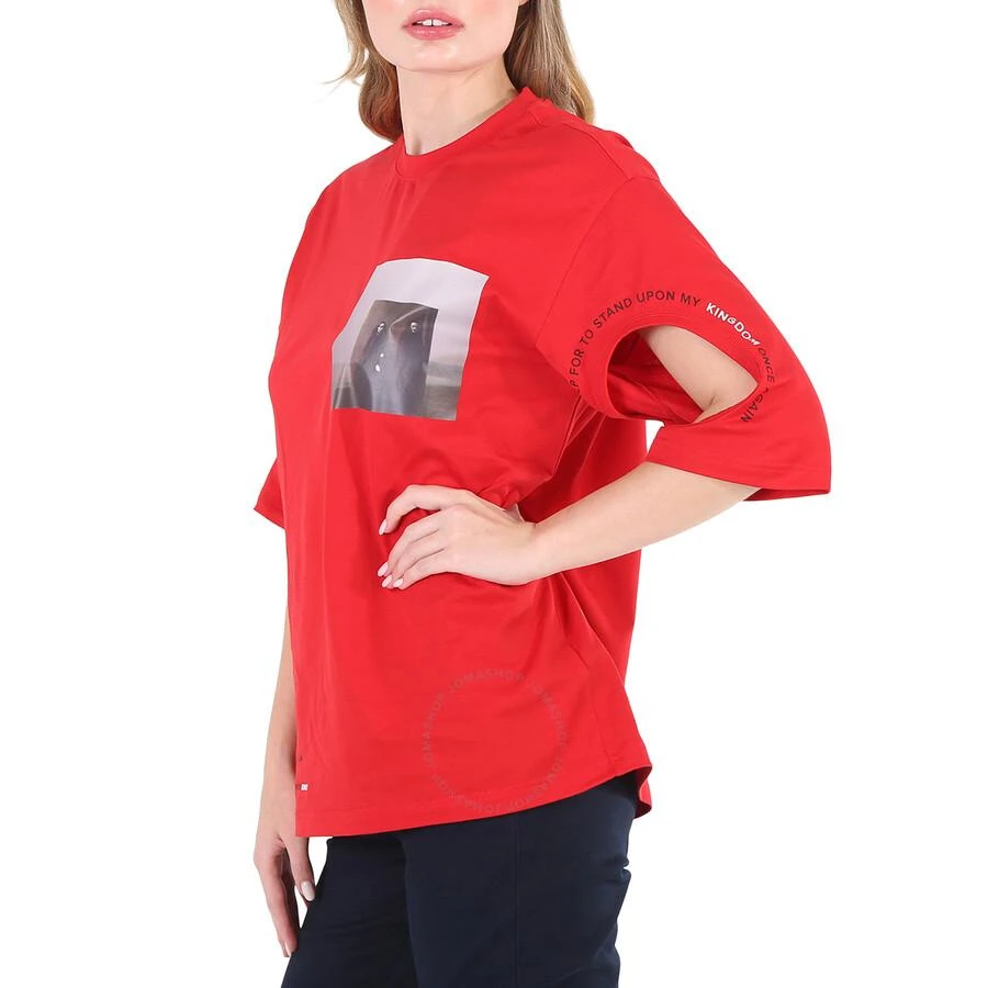 Burberry Carrick Ladies Bright Red Cut-out Detail Montage Print Oversized T-shirt 2