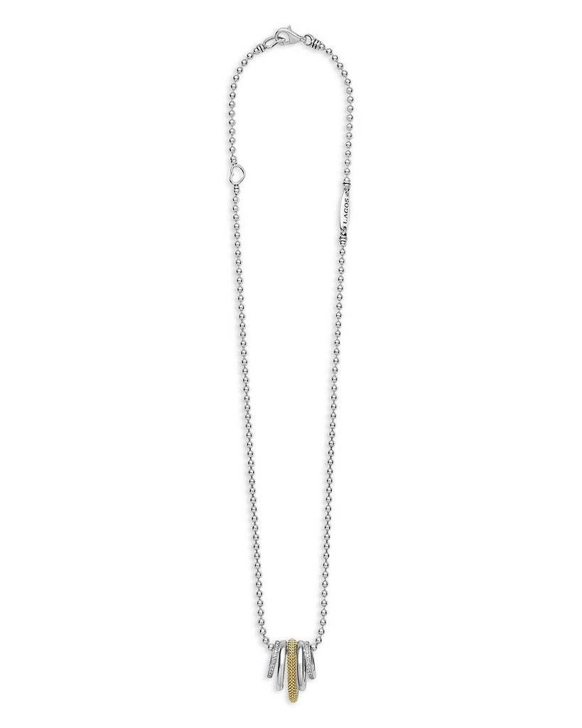 LAGOS Two Tone Caviar Lux Five Ring Pendant Necklace with Diamonds, 16-18" 3