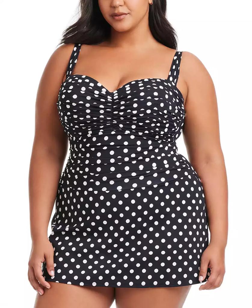 Bleu Rod Beattie Plus Size Dot-Print Double Trouble Shirred Swimdress